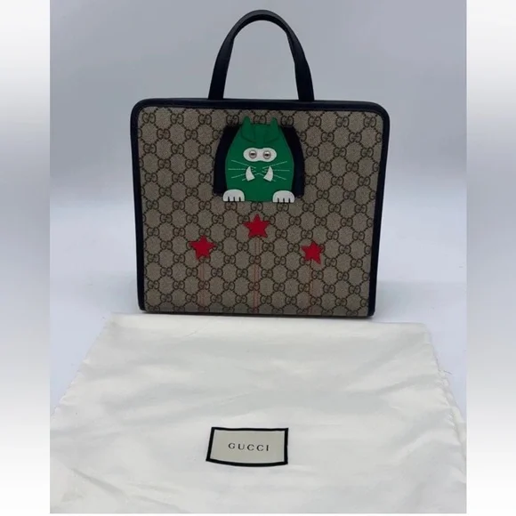 Gucci Monogram Bag with Green Cat and Red Stars - Picture 1 of 11